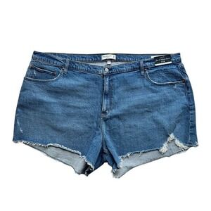 Abercrombie & Fitch Curve Love High Rise 4" Mom Shorts Blue Distressed Sz 24 NWT